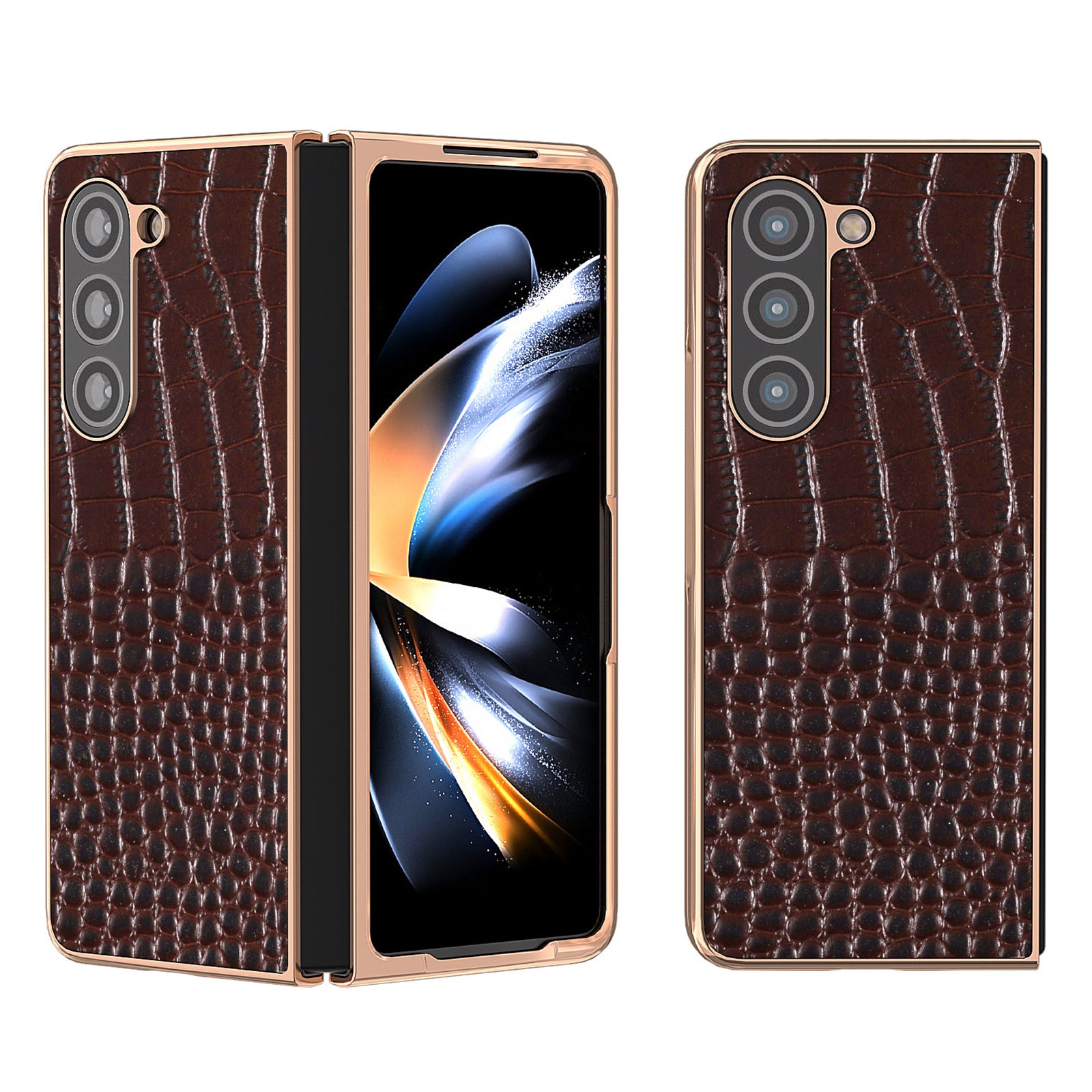 For Samsung Galaxy Z Fold5 5G Electroplating Protective Phone Case Genuine Cow Leather PC Crocodile Texture Cover For Samsung Galaxy Z Fold5 5G Electroplating Protective Phone Case Genuine Cow Leather PC Crocodile Texture Cover